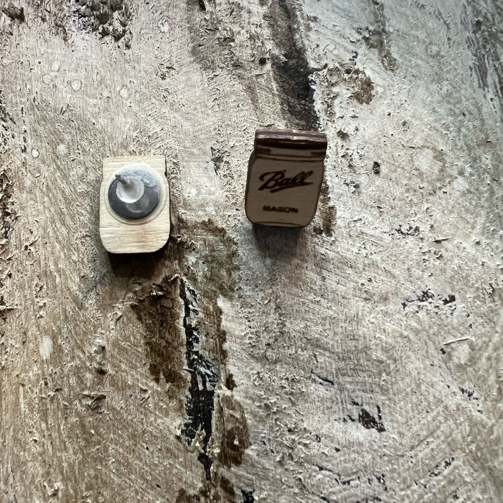 Ball Mason Jar Wooden Stud Earrings
